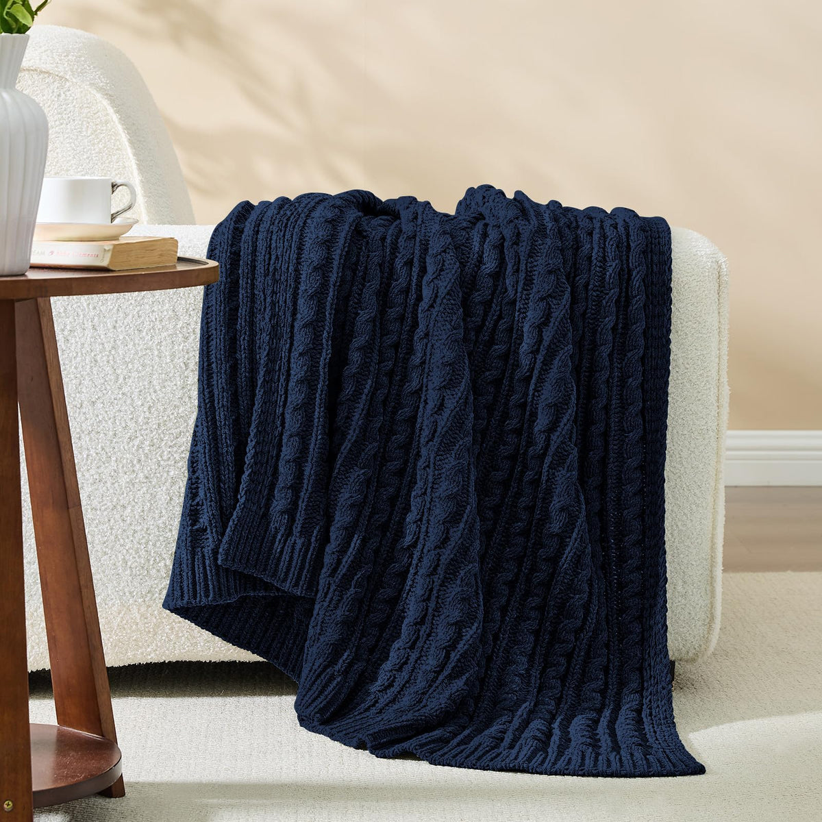 inhand Off White Knitted Throw Blanket for Couch and Bed, 50"x60"
