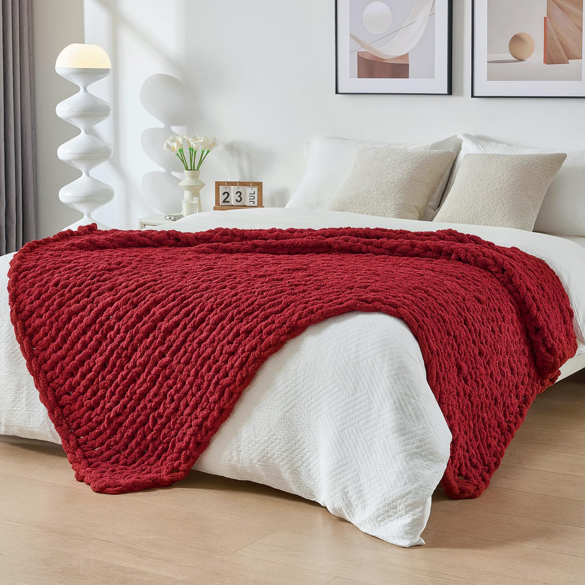 Bigacogo Chunky Knit Throw Blanket for Couch, 40x60 inches, Beige