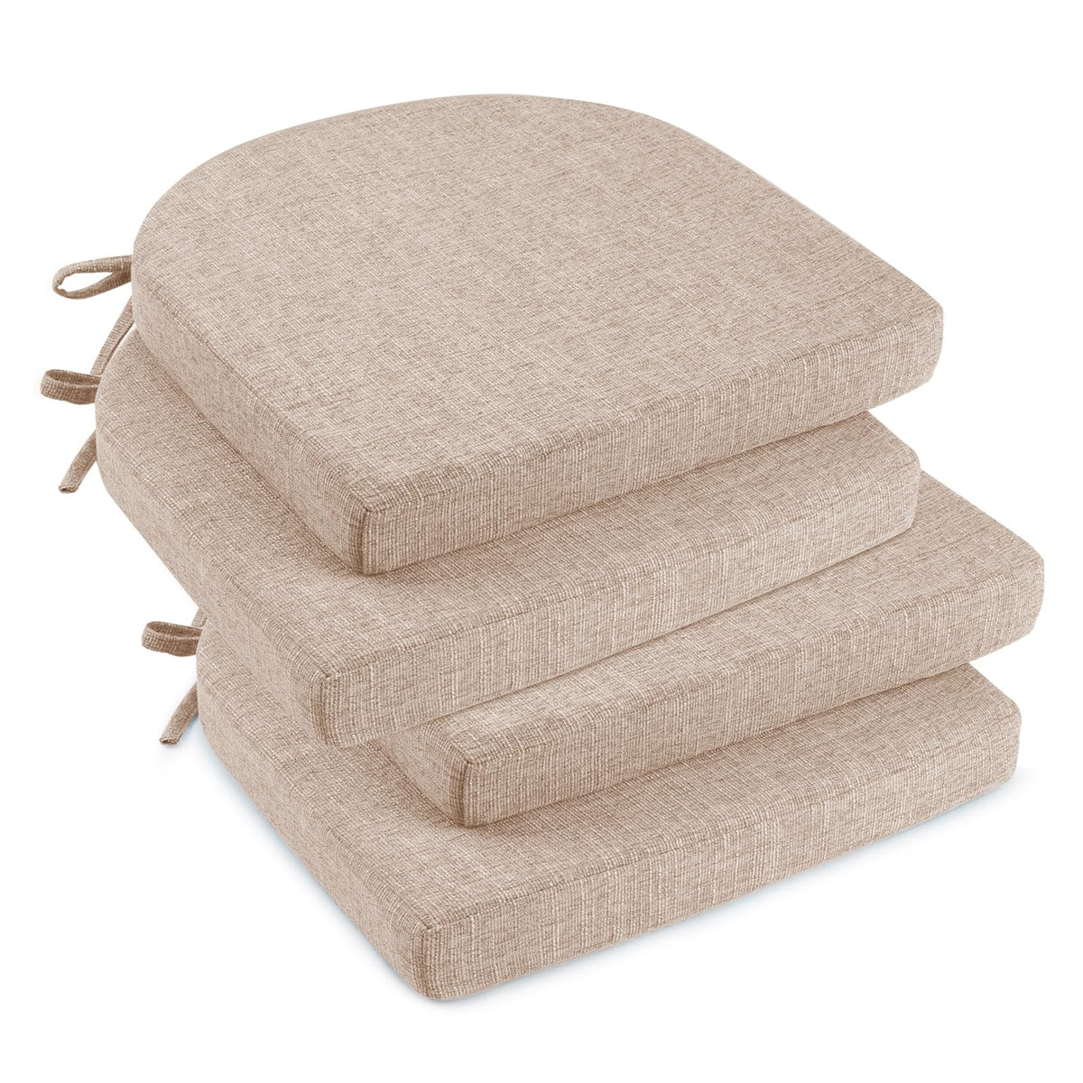 downluxe Indoor Chair Cushions for Dining Chairs, Soft and Comfortable Textured Foam Kitchen Chair Pads with Ties and Non-Slip Backing, 16" x 16" x 2", Brown, 4 Pack
