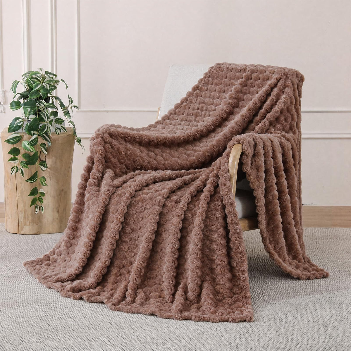 Fleece Throw Blanket, Light Brown, 50"×60" for Couch Sofa Bed