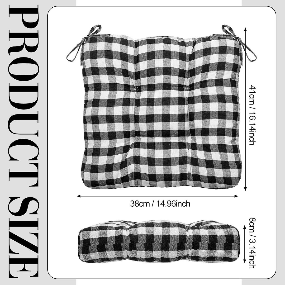Geetery 4 Pack Chair Cushions, 16" x 15",Black and White,Plaid
