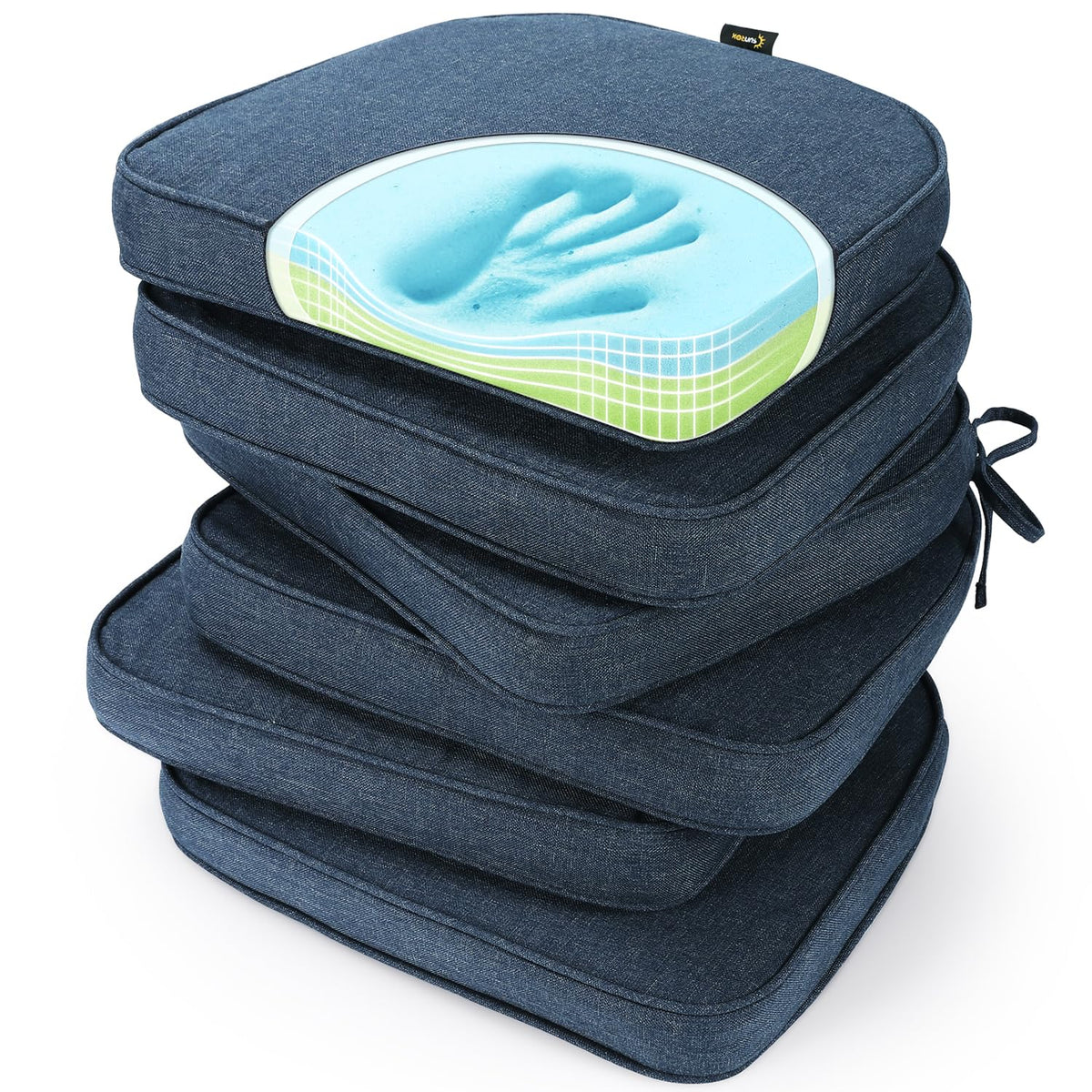 SUNROX Gel Memory Foam Chair Cushions, FadeShield Water-, Stain-Resistant Durable Reversible Seat Cushion Pads with Ties for Indoor/Outdoor Kitchen Dining Office 17"x16" Set of 6, Cream