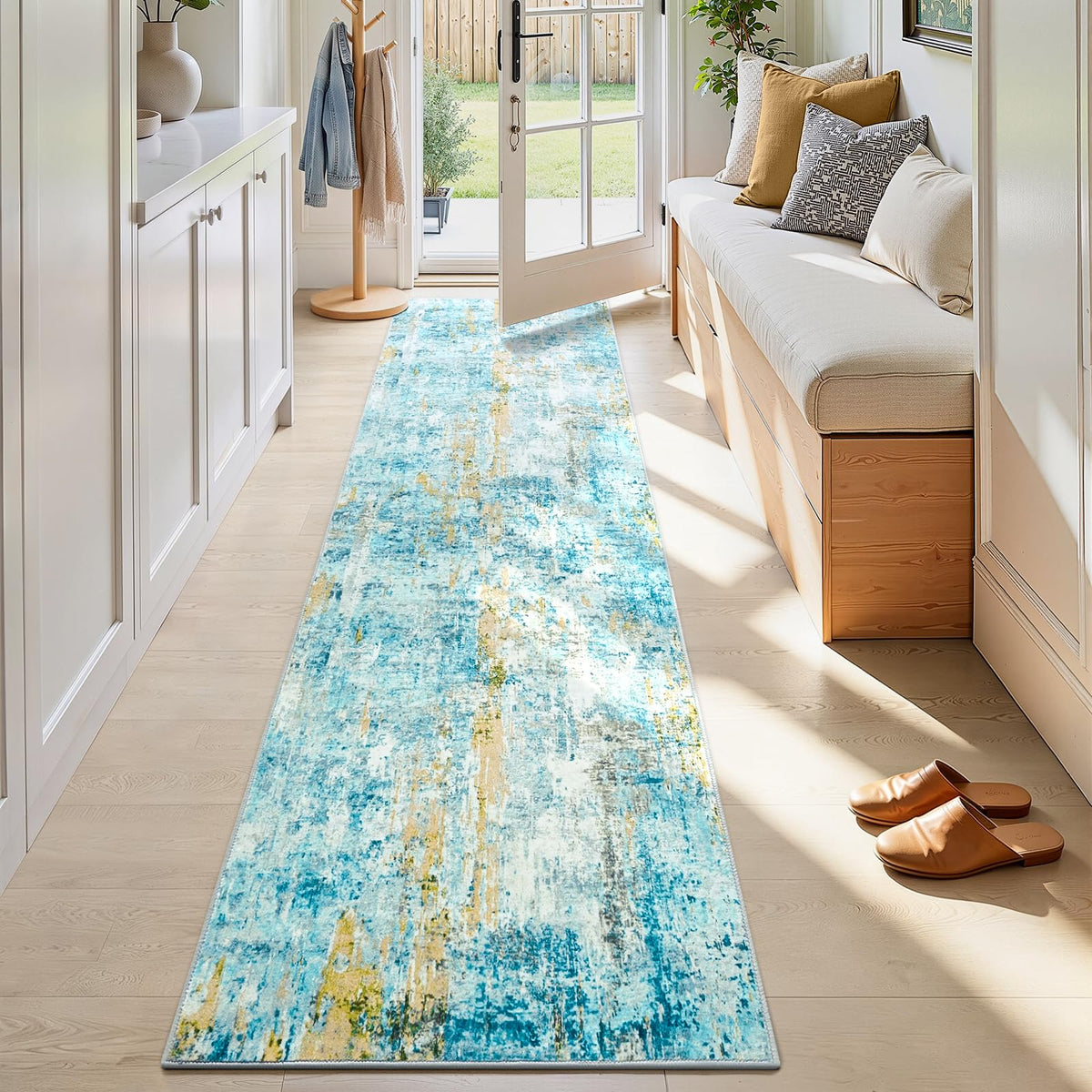 Entrance Rugs Indoor 2x3 Grey Entry Rug Washable Abstract Small Area Rug Non-Slip Low Pile Throw Rugs for Entryway, Kitchen Floor, Front Door Indoor Door Mat, Bathroom, Bedroom Bedside
