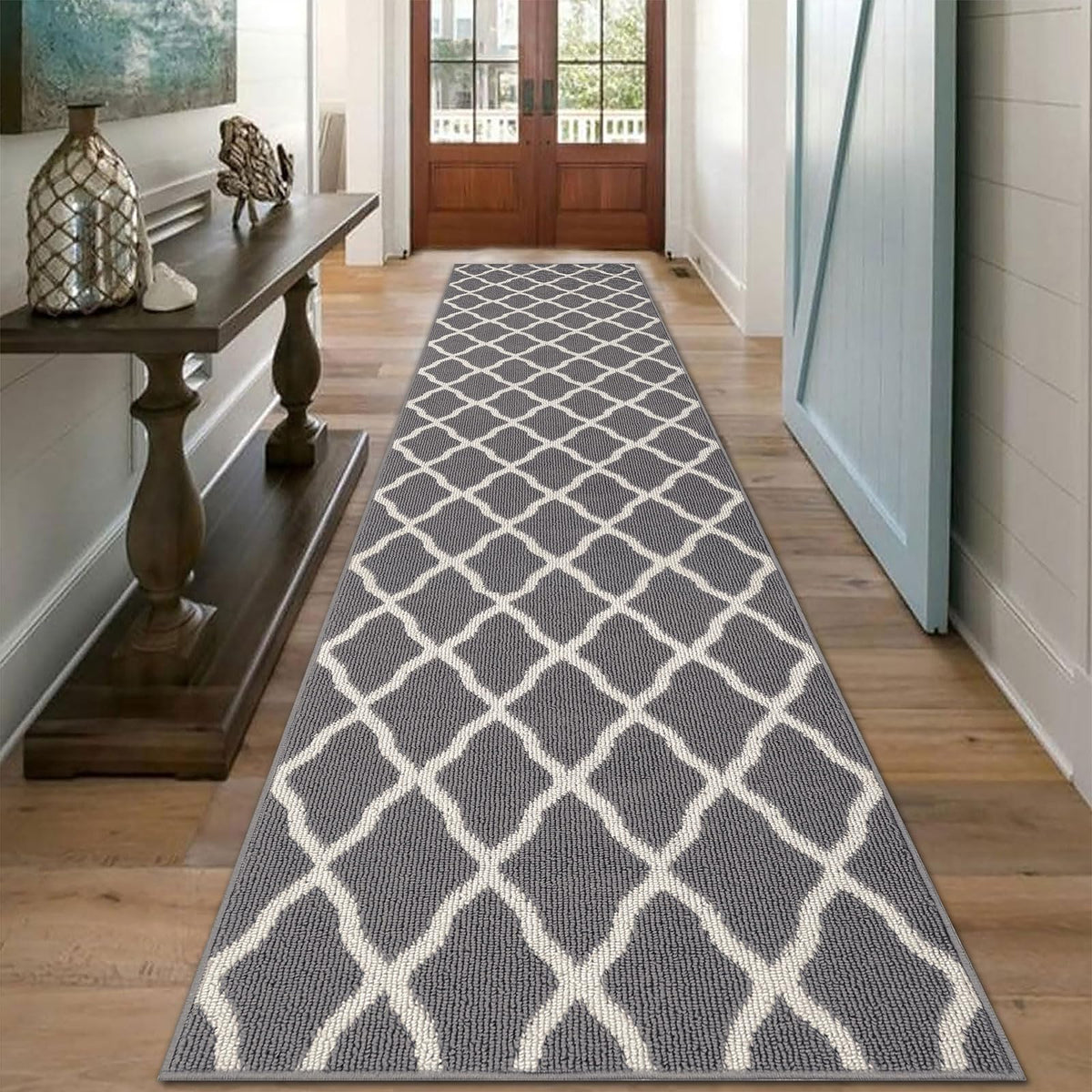 SHACOS Door Mats 20"x32" Indoor Washable Kitchen Entryway Rug Non Slip Absorbent Floor Mat for Home Entrance Garage, Light Gray