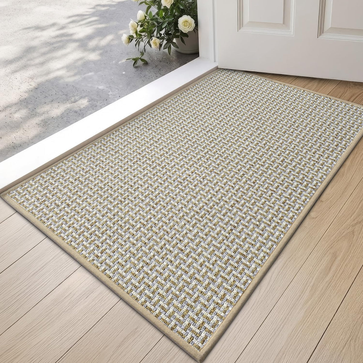 DEXI Thin Door Mat Indoor Entrance 24x36, Non Slip Entryway Mat, Dark Beige