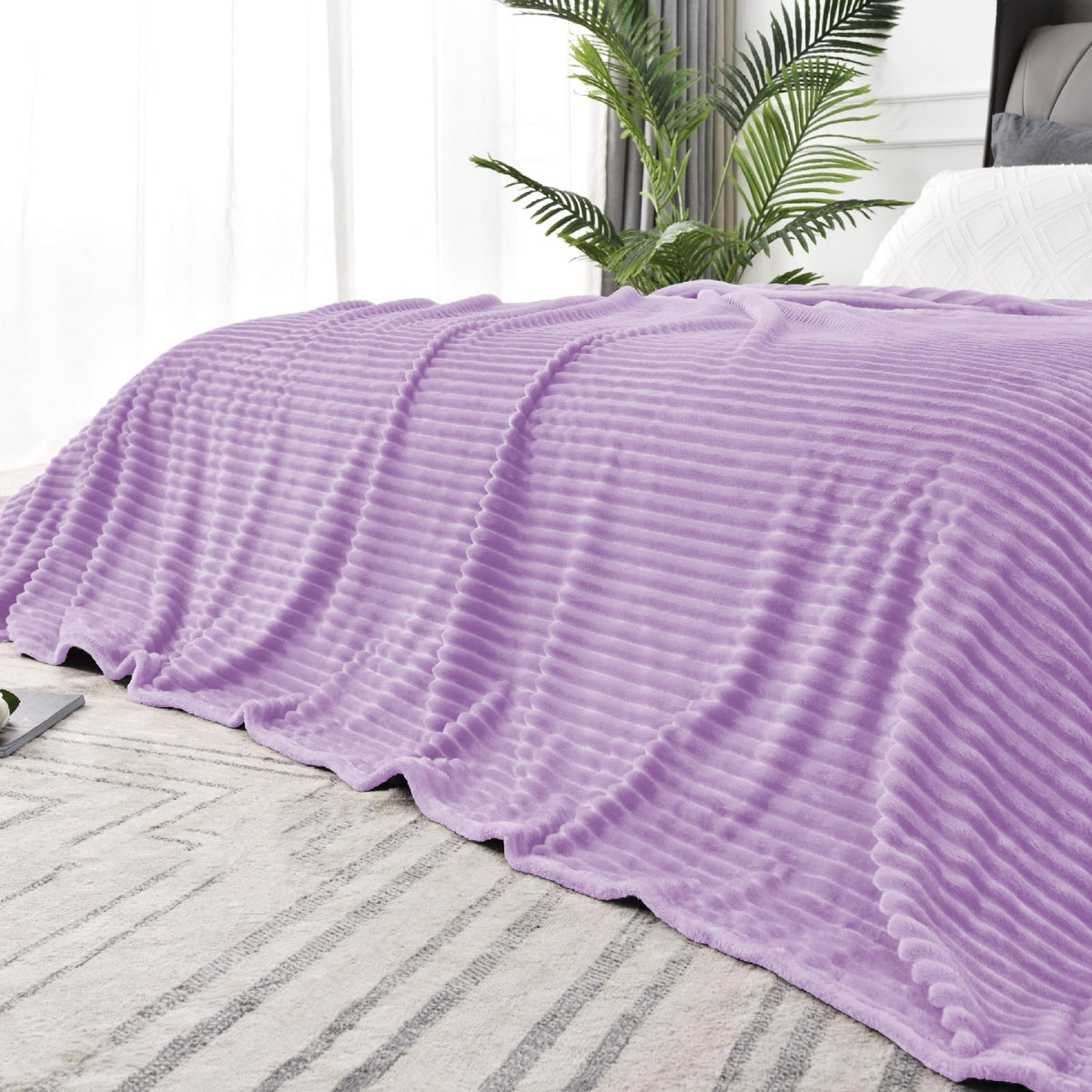 BEDELITE 3D Ribbed Jacquard Pink Fleece Throw Blanket for Couch, 50x60 Inch