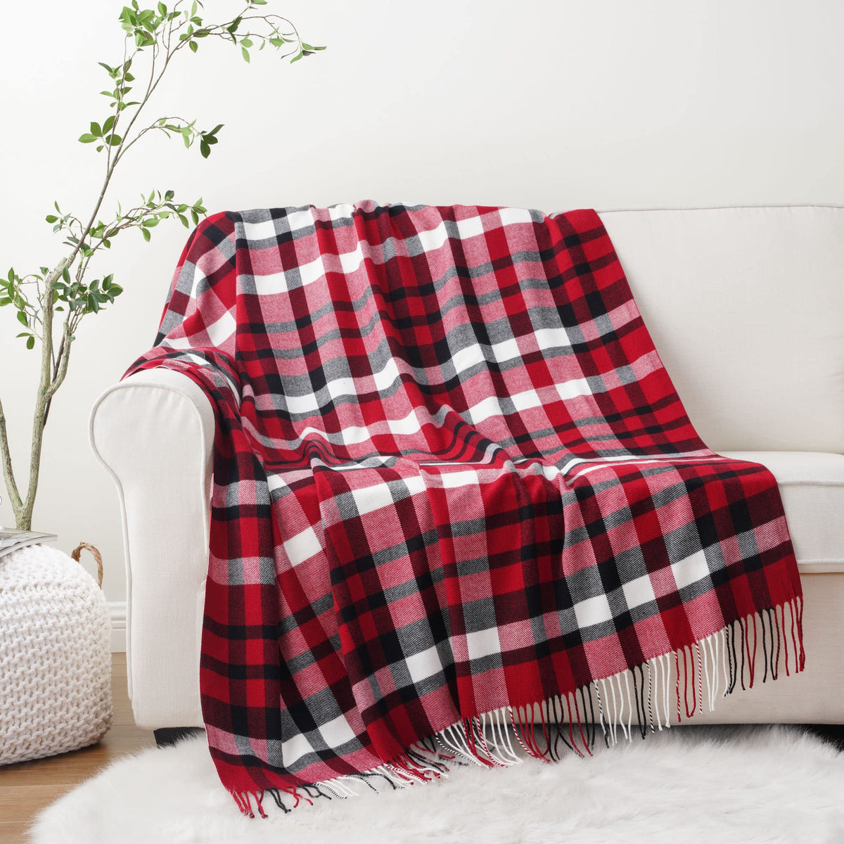 Fall Plaid Throw Blanket for Couch, Rustic Knit Throw Blanket 50"x60"