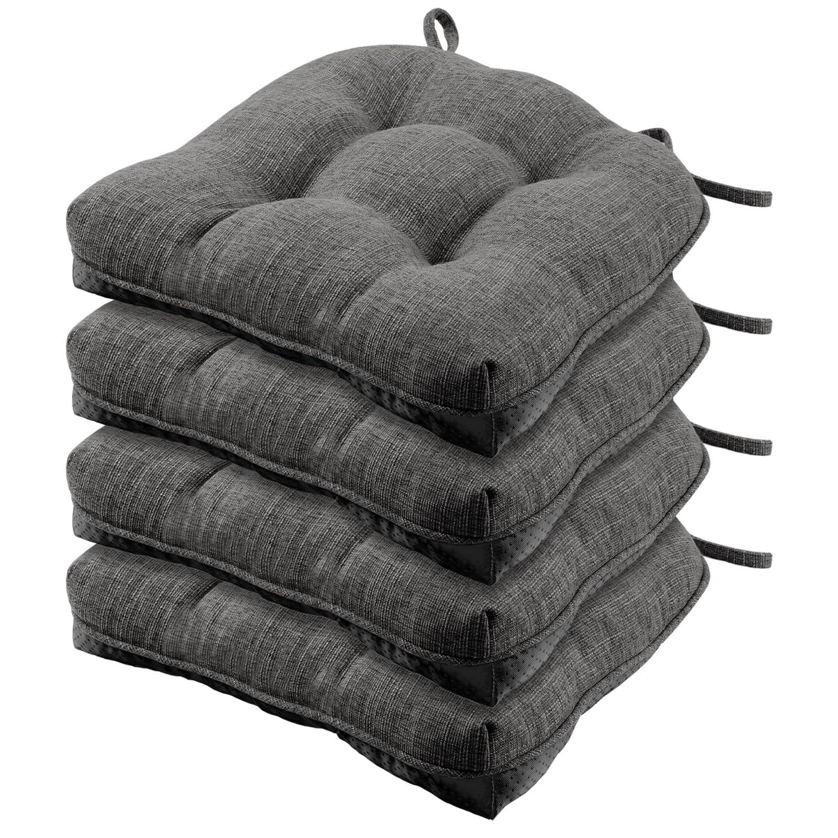 Wellsin Chair Cushions for Dining Chairs, Non-Slip Kitchen Chair Pads with Ties, Tufted Shredded Foam Kitchen Chair Cushions Set of 4, 15.5" X 15.5", Black