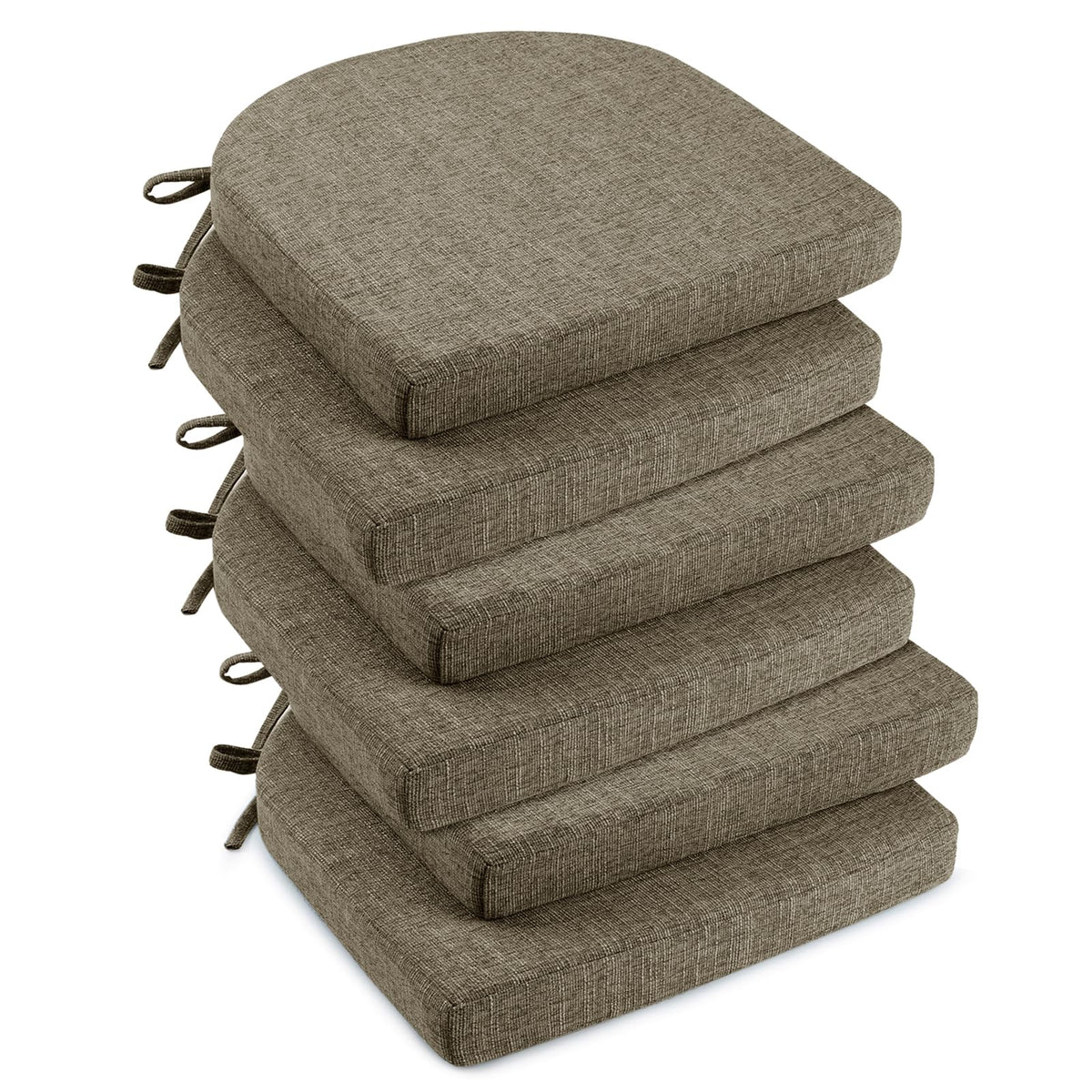 downluxe Indoor Chair Cushions for Dining Chairs, Soft and Comfortable Textured Foam Kitchen Chair Pads with Ties and Non-Slip Backing, 16" x 16" x 2", Brown, 4 Pack