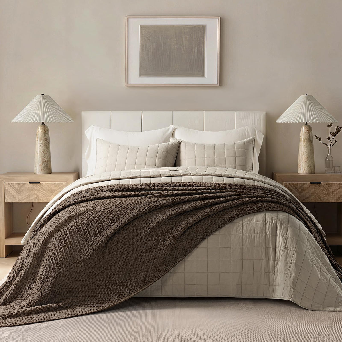 EVERGRACEHOME Chunky Chenille Knit Throw Blanket, 50 x 60, Beige