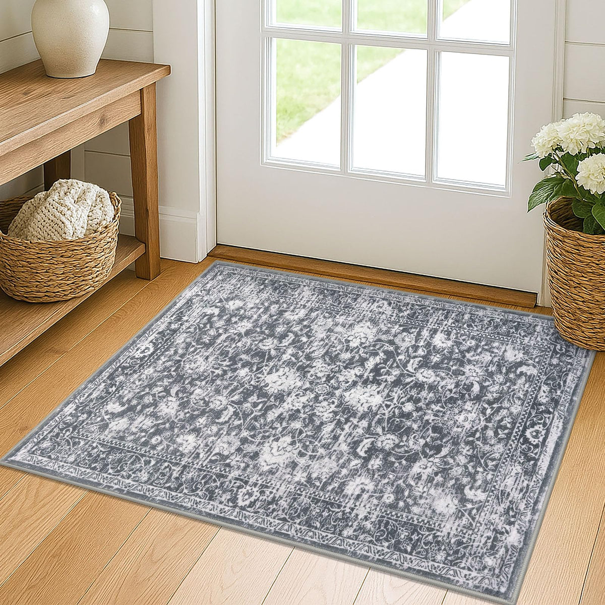 KILOCOCO 2x3 Washable Rug Small Entryway Rugs Indoor Door Mat, Blue/Navy