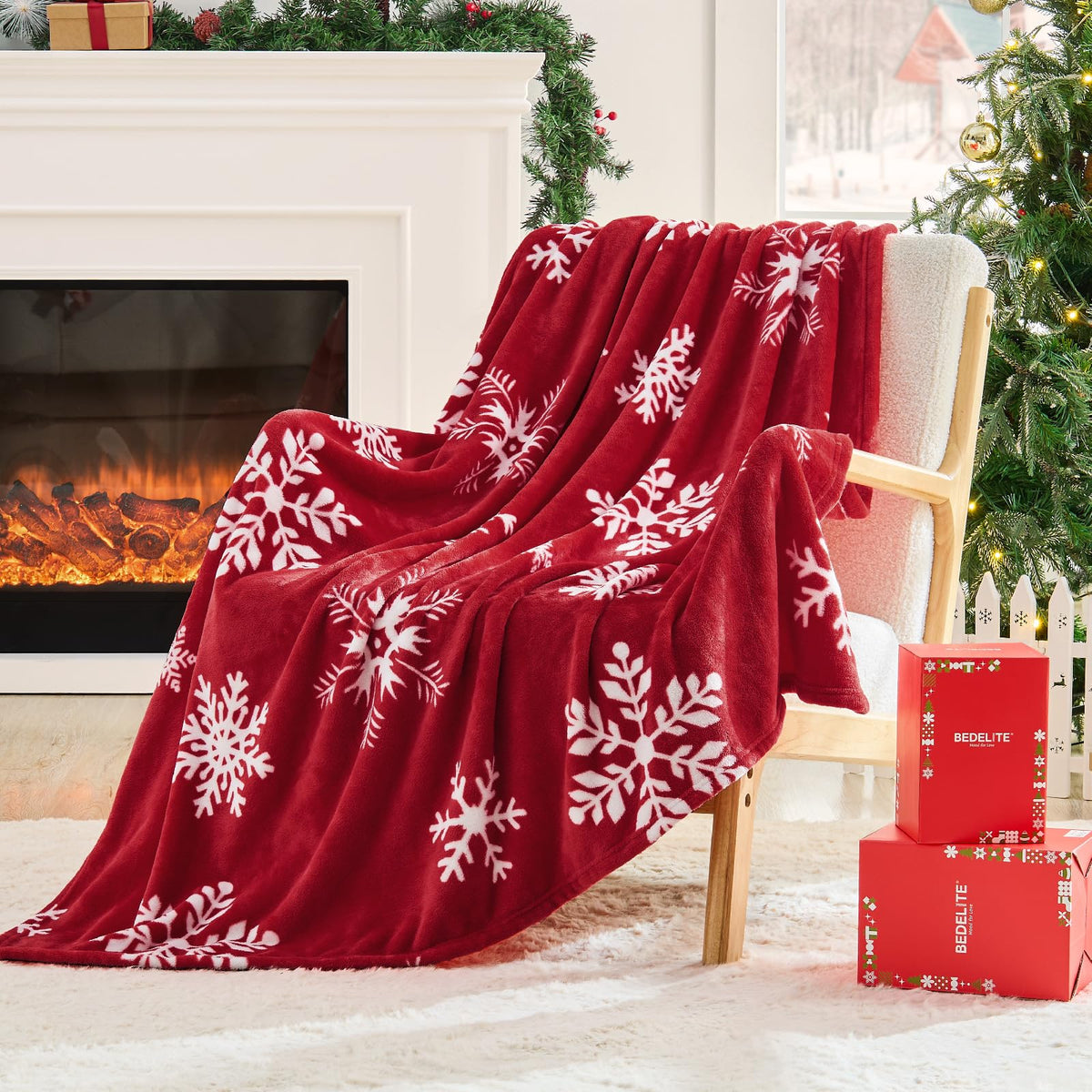 BEDELITE Christmas Throw Blanket for Decor & Gift, Red Snowflake, 50"x60"
