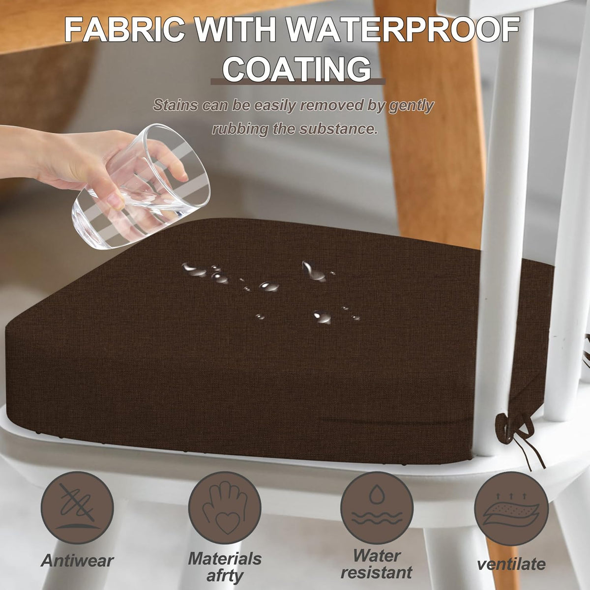 17'' x 16'' x 2.5"Thick Chair Cushions for Dining Chairs, 4 Pack WaterProof Easy Clean Kitchen Chair Pads with Ties and Non-Slip Backing - 30D High Elastic Foam Soft Kitchen Chair Cushions