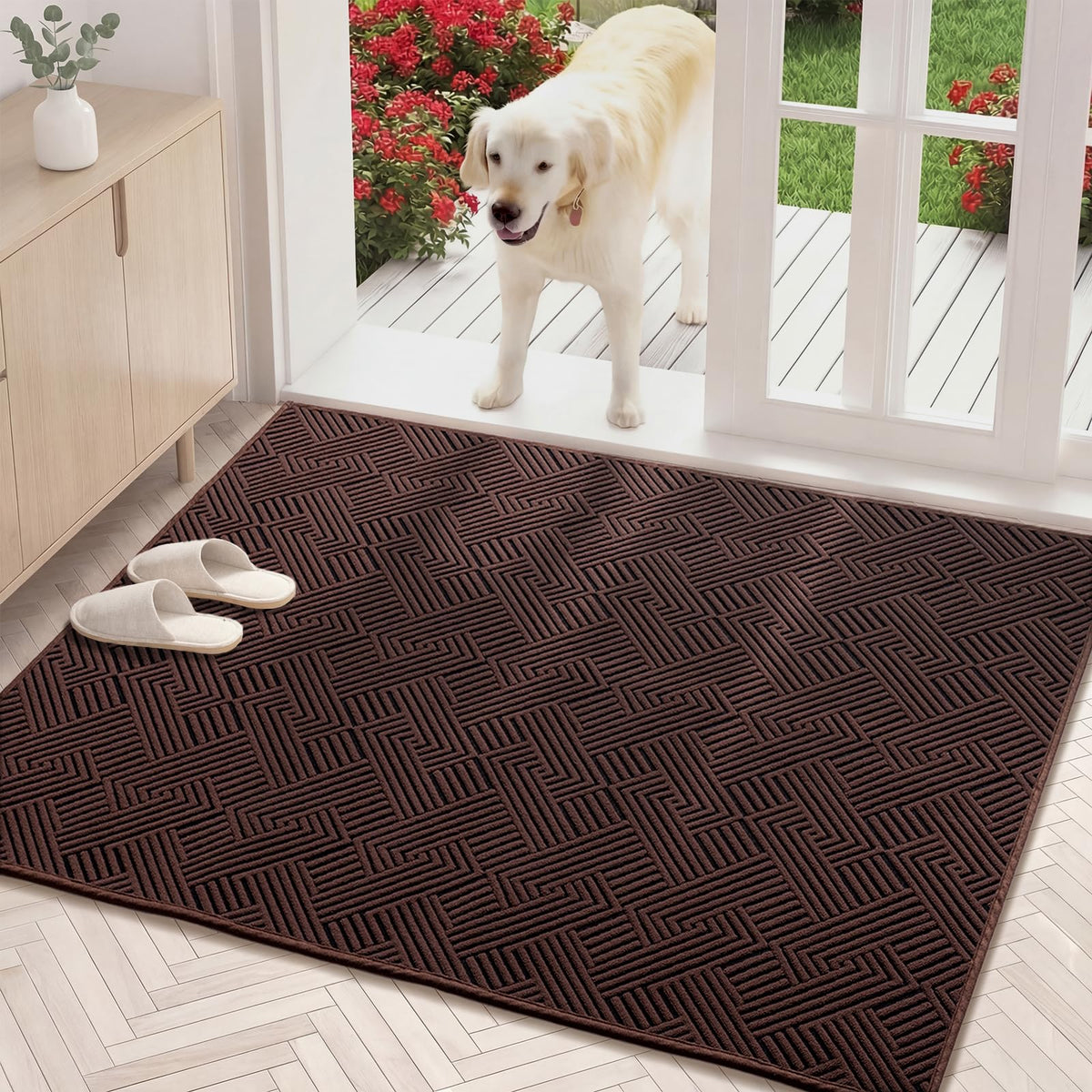 YIHOUSE Indoor Door Mat 24" x 36", Non-Slip Washable Entryway Mat, Dirt Trapper Absorbent Entrance Mat, Low Profile Floor Mat for Front/Back Door, Entryway, Brown
