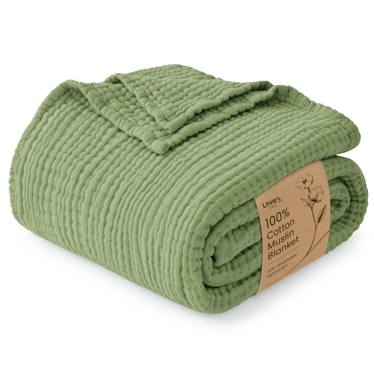 Love's cabin 100% Cotton Muslin Blanket Throw for Couch, Khaki