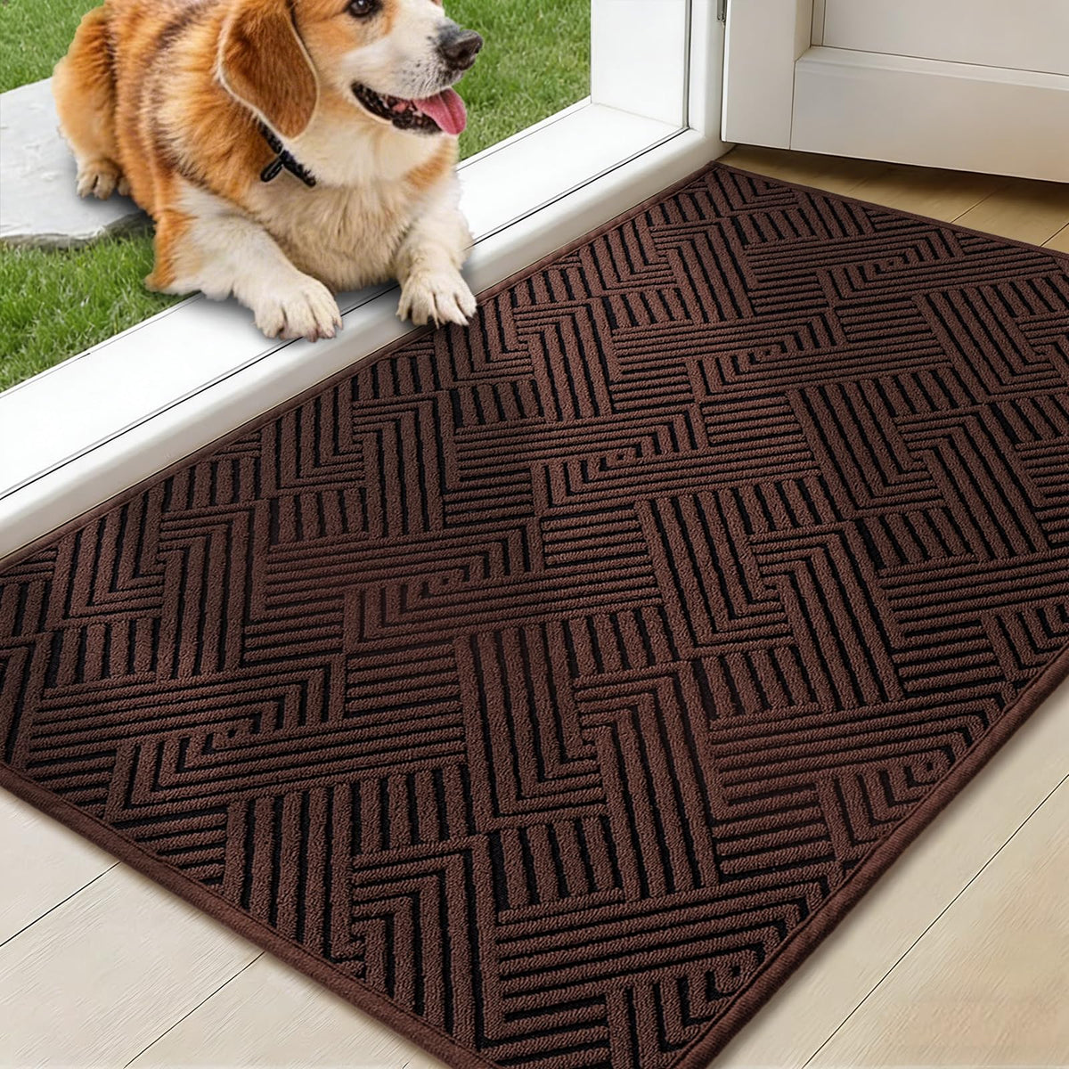 YIHOUSE Indoor Door Mat 24" x 36", Non-Slip Washable Entryway Mat, Dirt Trapper Absorbent Entrance Mat, Low Profile Floor Mat for Front/Back Door, Entryway, Brown
