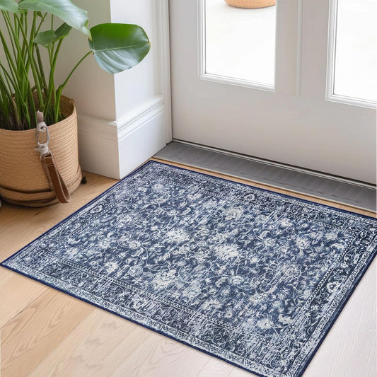 KILOCOCO 2x3 Washable Rug Small Entryway Rugs Indoor Door Mat, Blue/Navy