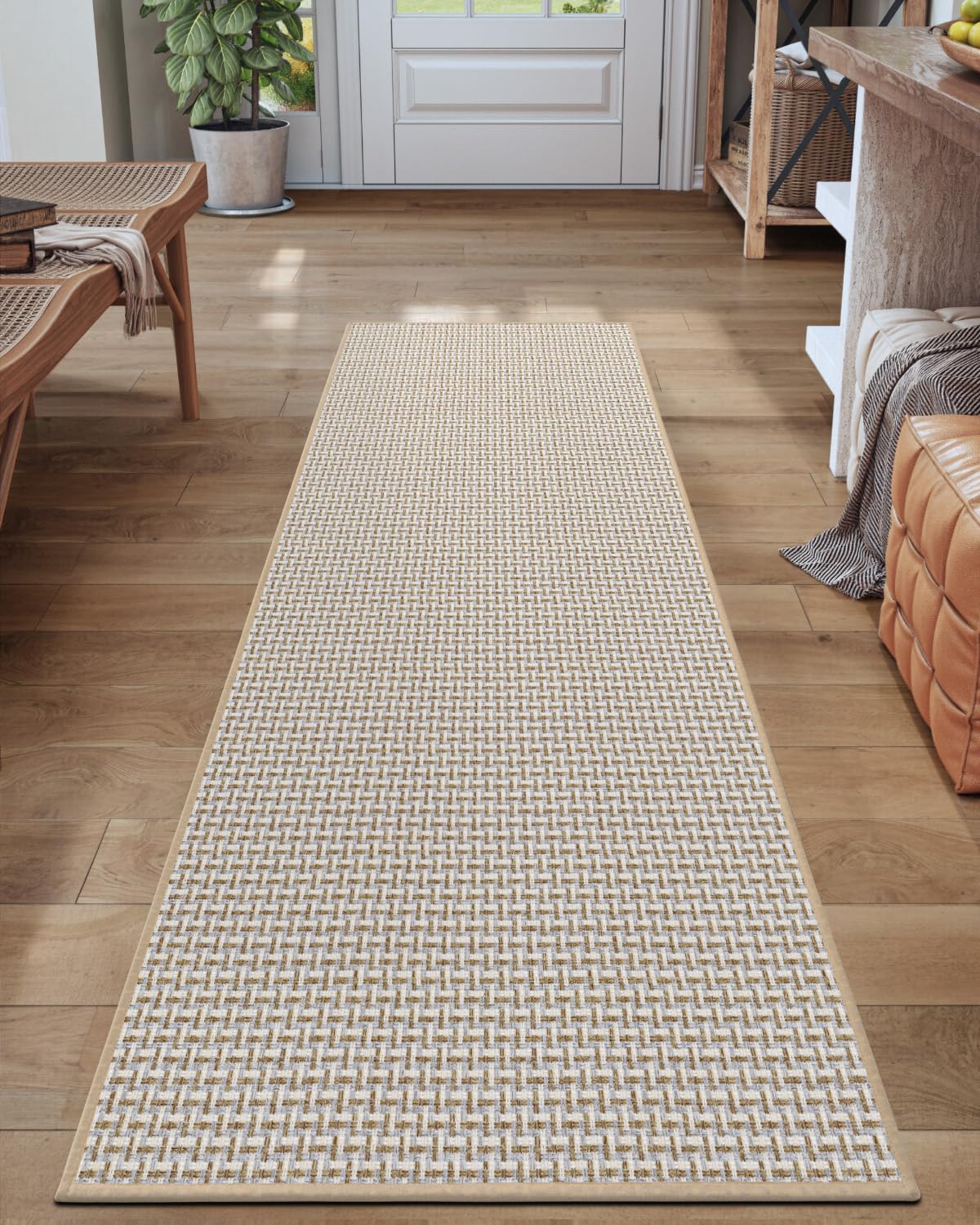 DEXI Thin Door Mat Indoor Entrance 24x36, Non Slip Entryway Mat, Dark Beige