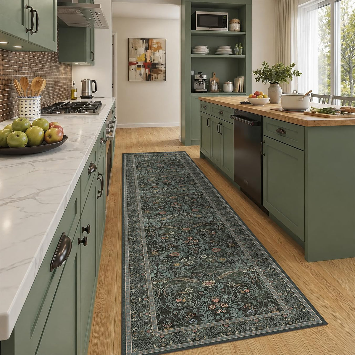 Dark Brown 2x3 Washable Entry Rug, Throw Small Rugs for Entryway Kitchen Bathroom Indoor Door Mat, Farmhouse Floral & Botanical Door Mats, Low Pile Soft Stain Resistant Carpet