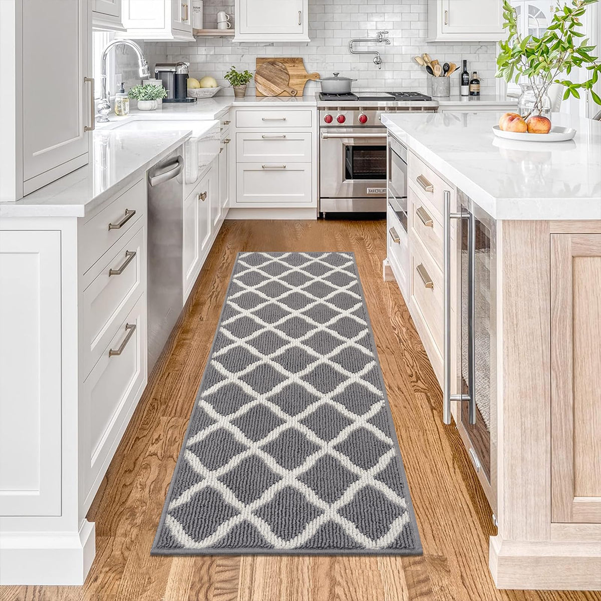 SHACOS Door Mats 20"x32" Indoor Washable Kitchen Entryway Rug Non Slip Absorbent Floor Mat for Home Entrance Garage, Light Gray
