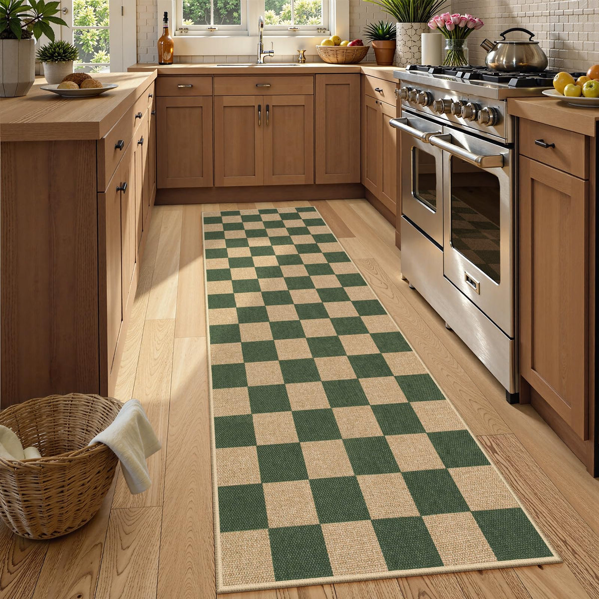 Lahome Checkered Easy Jute Non Slip Front Door Mat, 2x3 Kitchen Rug Neutral Small Throw Rug, Farmhouse Diamond Washable Non Shedding Low Pile Black Floor Carpet for Entryway Front Porch Doorway
