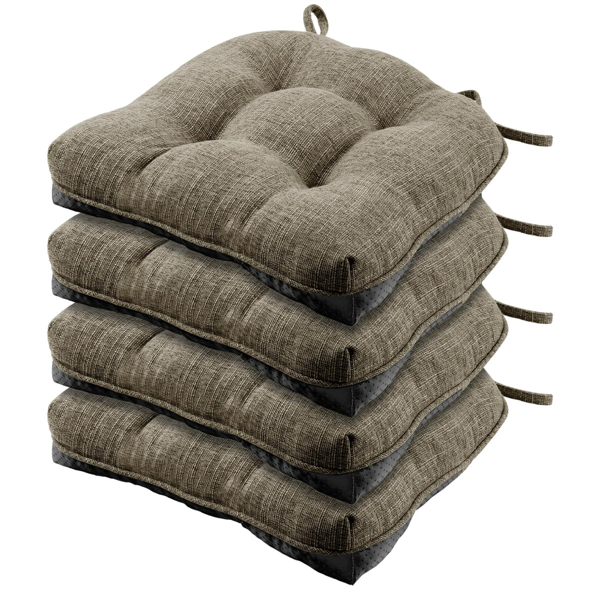 Wellsin Chair Cushions for Dining Chairs, Non-Slip Kitchen Chair Pads with Ties, Tufted Shredded Foam Kitchen Chair Cushions Set of 4, 15.5" X 15.5", Black