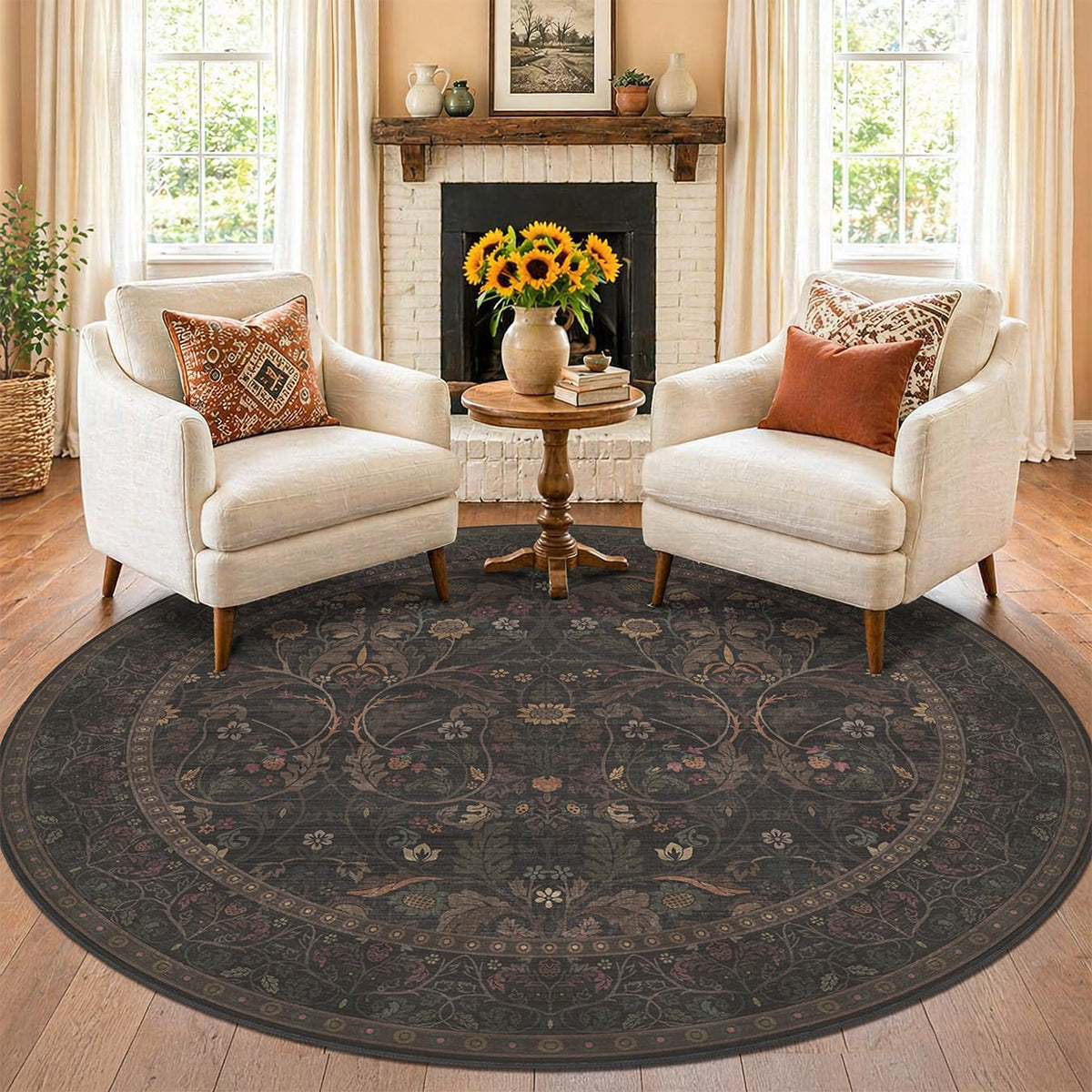 Dark Brown 2x3 Washable Entry Rug, Throw Small Rugs for Entryway Kitchen Bathroom Indoor Door Mat, Farmhouse Floral & Botanical Door Mats, Low Pile Soft Stain Resistant Carpet