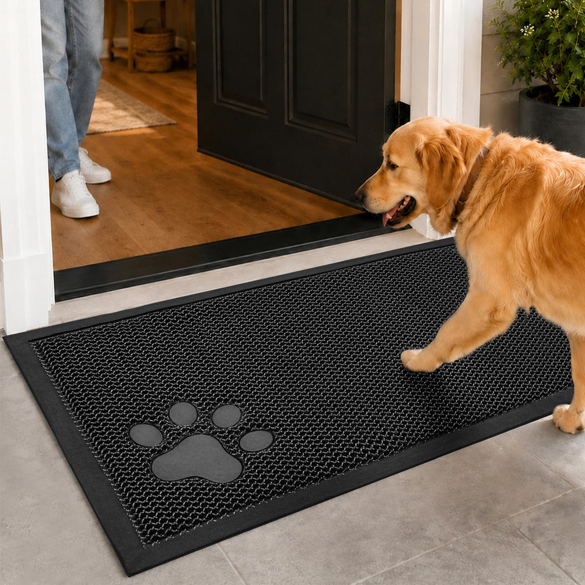 Mibao Meshy Mat Door Mat Heavy-Duty Quick-Dry Floor Mat, Sand & Dirt Trapper for Indoor & Outdoor, Ideal for Entrance, Mudrooms,Patios & Garages, Outside Doormat with Anti-Slip Backing, Grey，30" x 17"