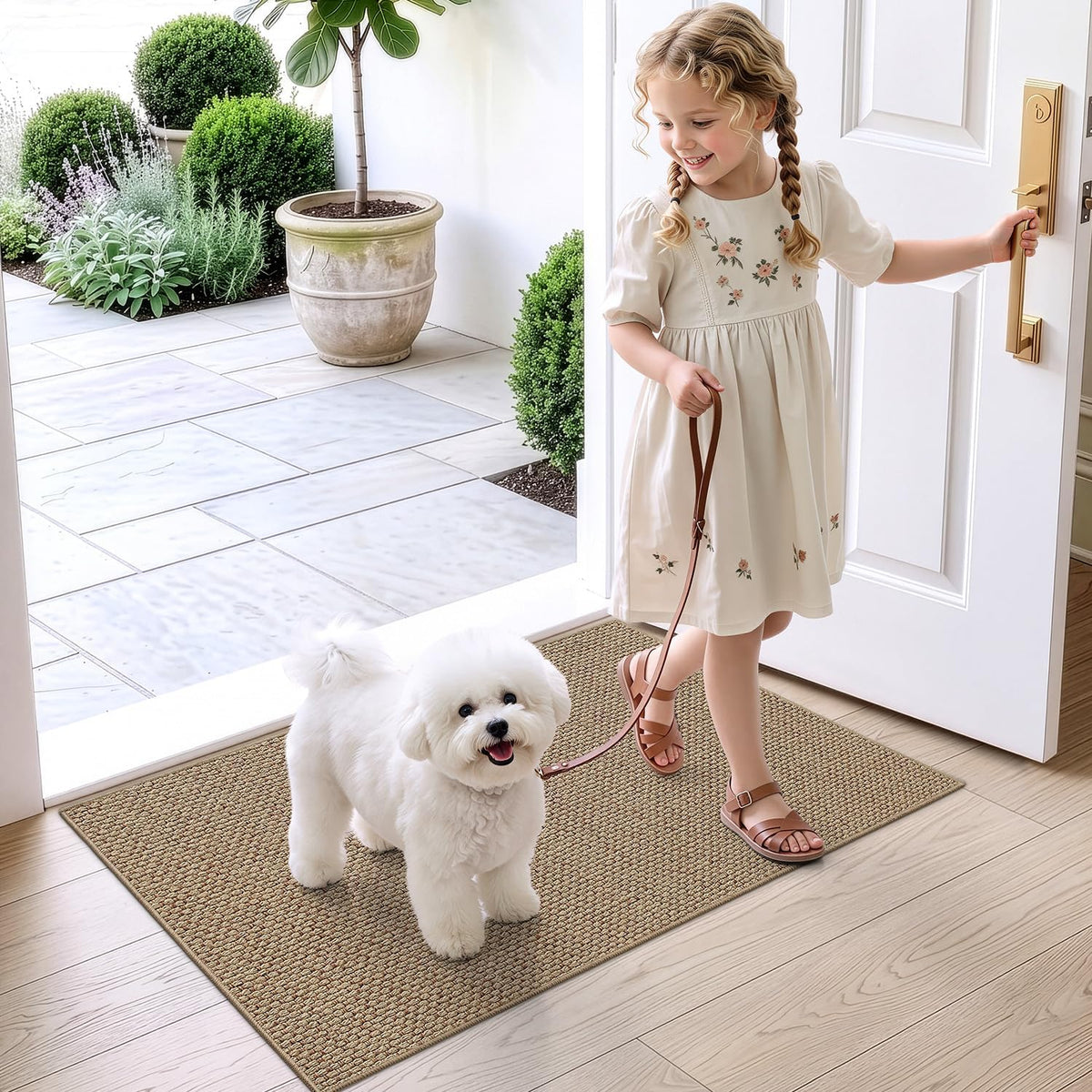 DEXI Thin Door Mat Indoor Entrance 24x36, Non Slip Entryway Mat, Dark Beige