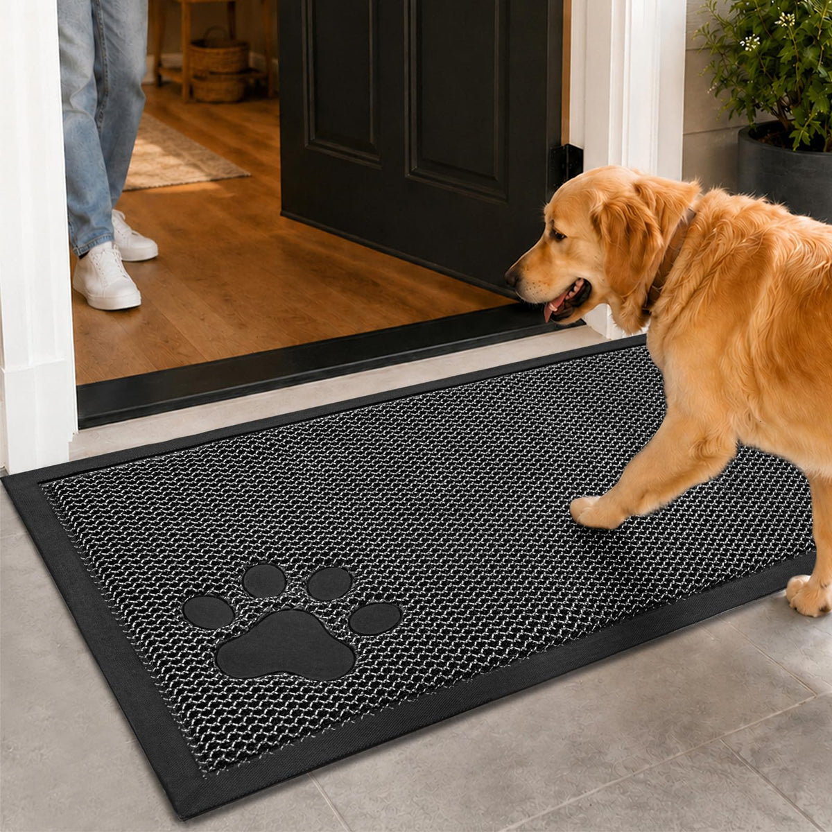 Mibao Meshy Mat Door Mat Heavy-Duty Quick-Dry Floor Mat, Sand & Dirt Trapper for Indoor & Outdoor, Ideal for Entrance, Mudrooms,Patios & Garages, Outside Doormat with Anti-Slip Backing, Grey，30" x 17"