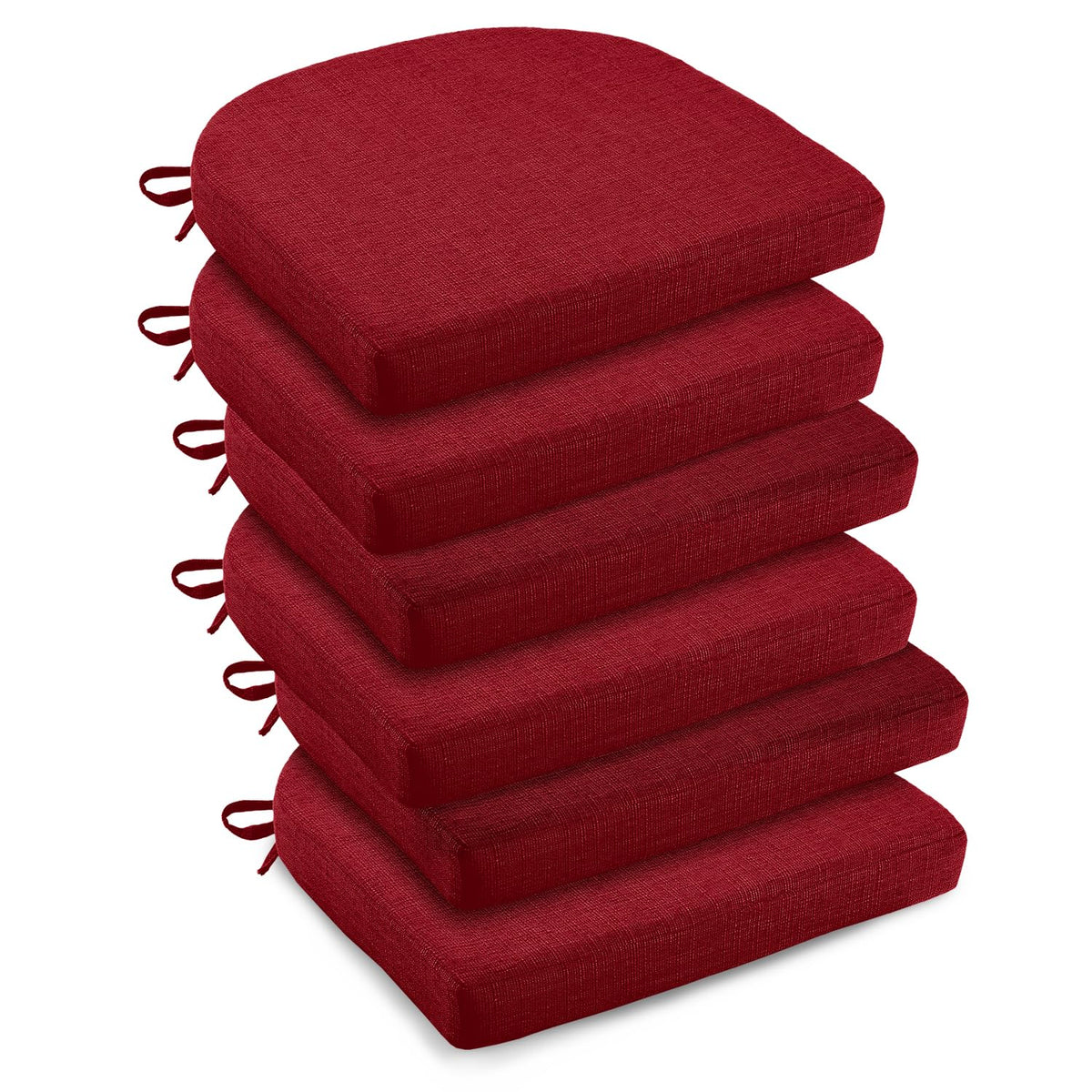 downluxe Indoor Chair Cushions for Dining Chairs, Soft and Comfortable Textured Foam Kitchen Chair Pads with Ties and Non-Slip Backing, 16" x 16" x 2", Brown, 4 Pack