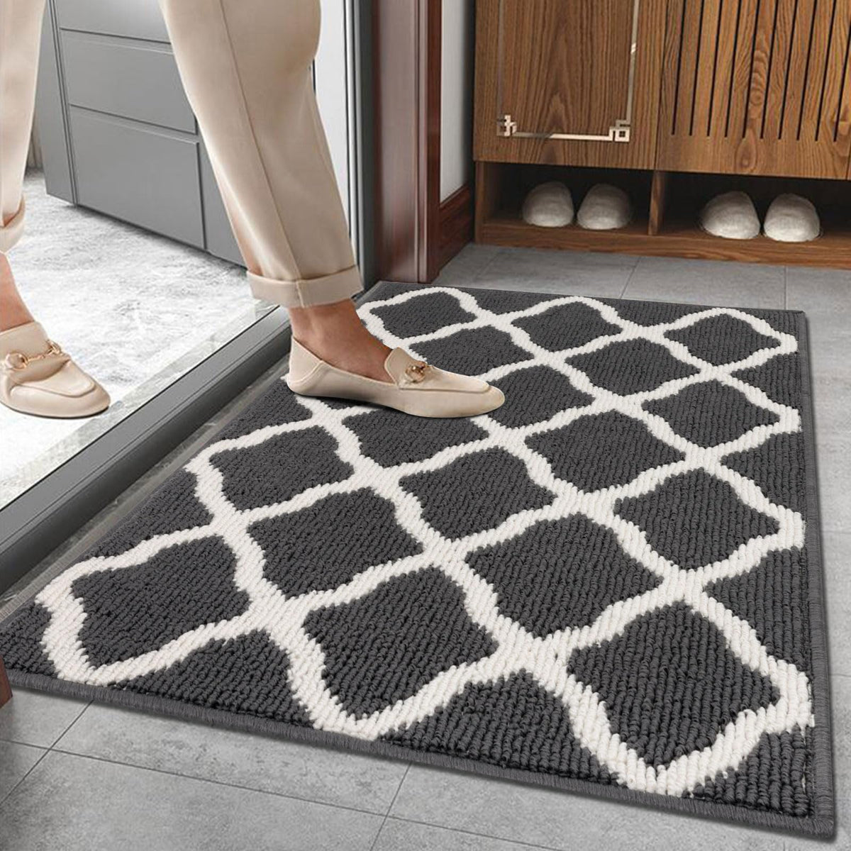 SHACOS Door Mats 20"x32" Indoor Washable Kitchen Entryway Rug Non Slip Absorbent Floor Mat for Home Entrance Garage, Light Gray