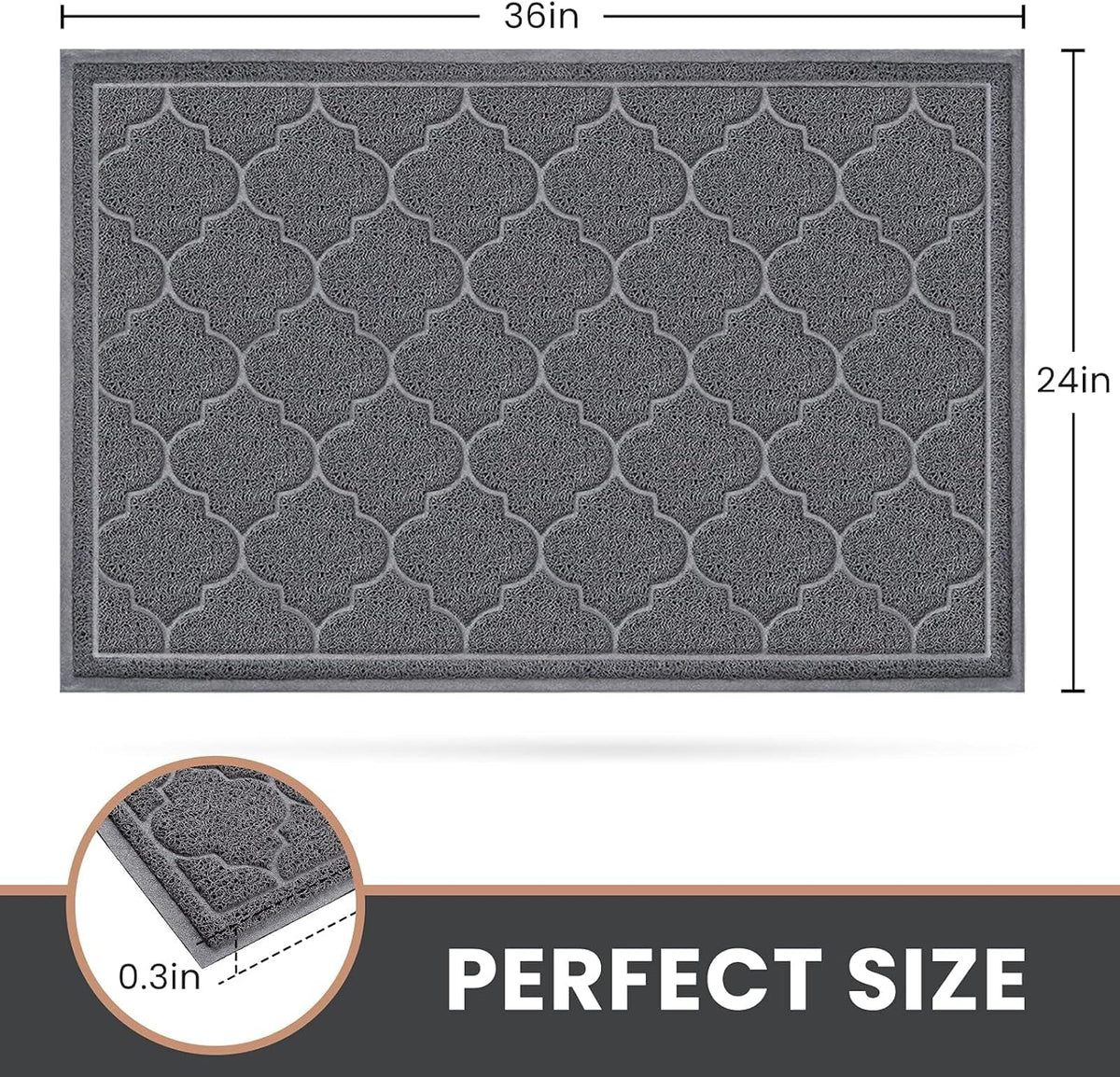 LuxStep Door Mat Large 24x36 Inch Indoor Outdoor Doormat, Non-Slip Low-Profile Design Floor Mat, Durable Trap Dirt and Dust Front Door Welcome Mat for Entryway,Patio,Garage, Grey