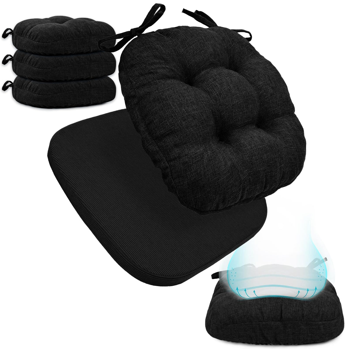 BUYUE 2-in-1 Chair Cushion for Dining Chair – Detachable Double-Layer, Use as 2 Seat Pads or 1 Extra-Thick Pad, Latex Foam, Non-Slip, Beige