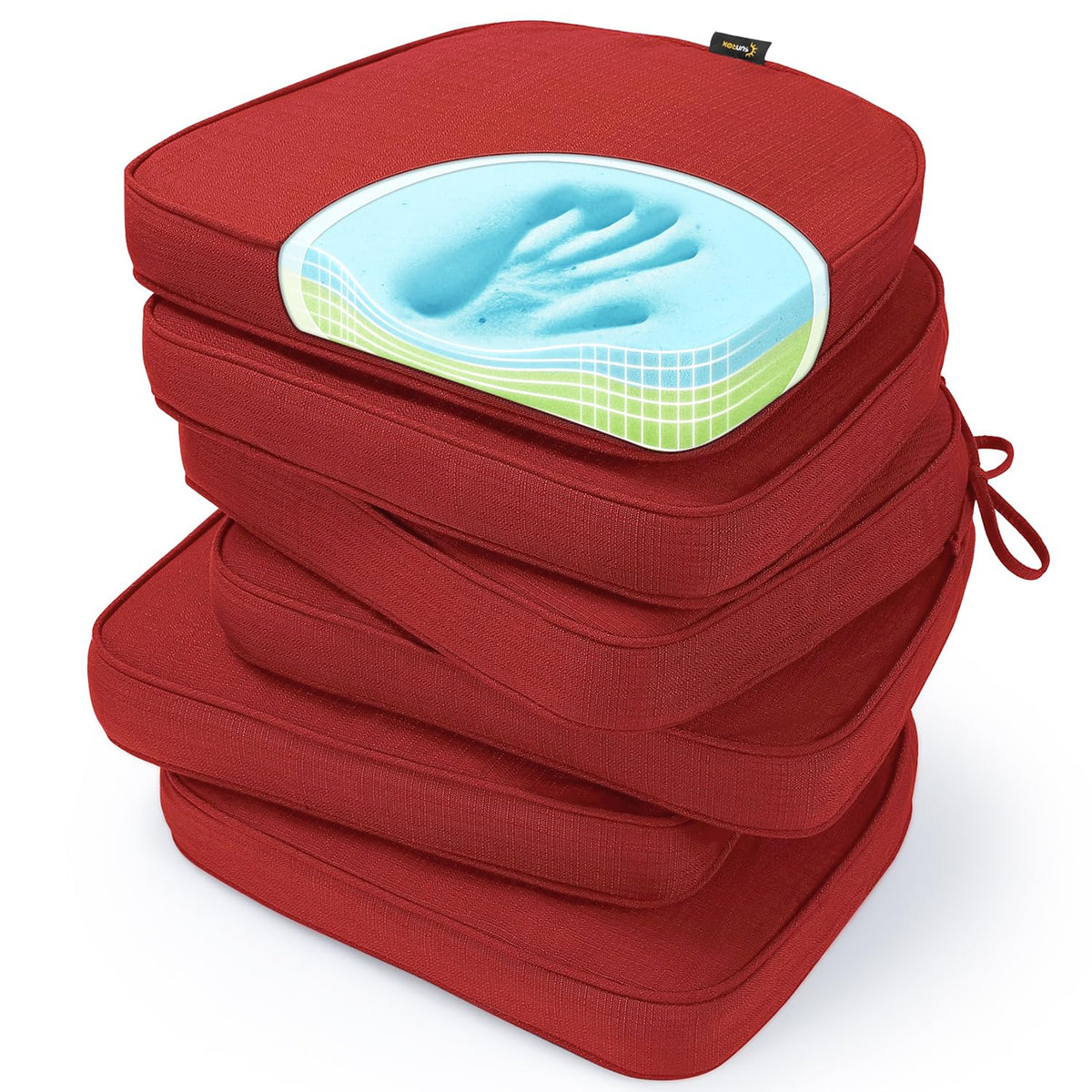 SUNROX Gel Memory Foam Chair Cushions, FadeShield Water-, Stain-Resistant Durable Reversible Seat Cushion Pads with Ties for Indoor/Outdoor Kitchen Dining Office 17"x16" Set of 6, Cream