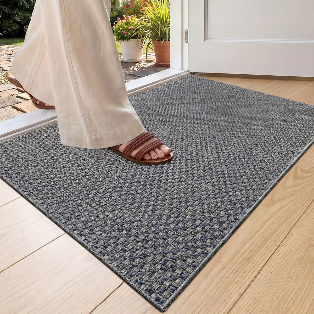 Color&Geometry Ultra-Thin Indoor Door Mat Entrance, 17"x30" Heather Khaki