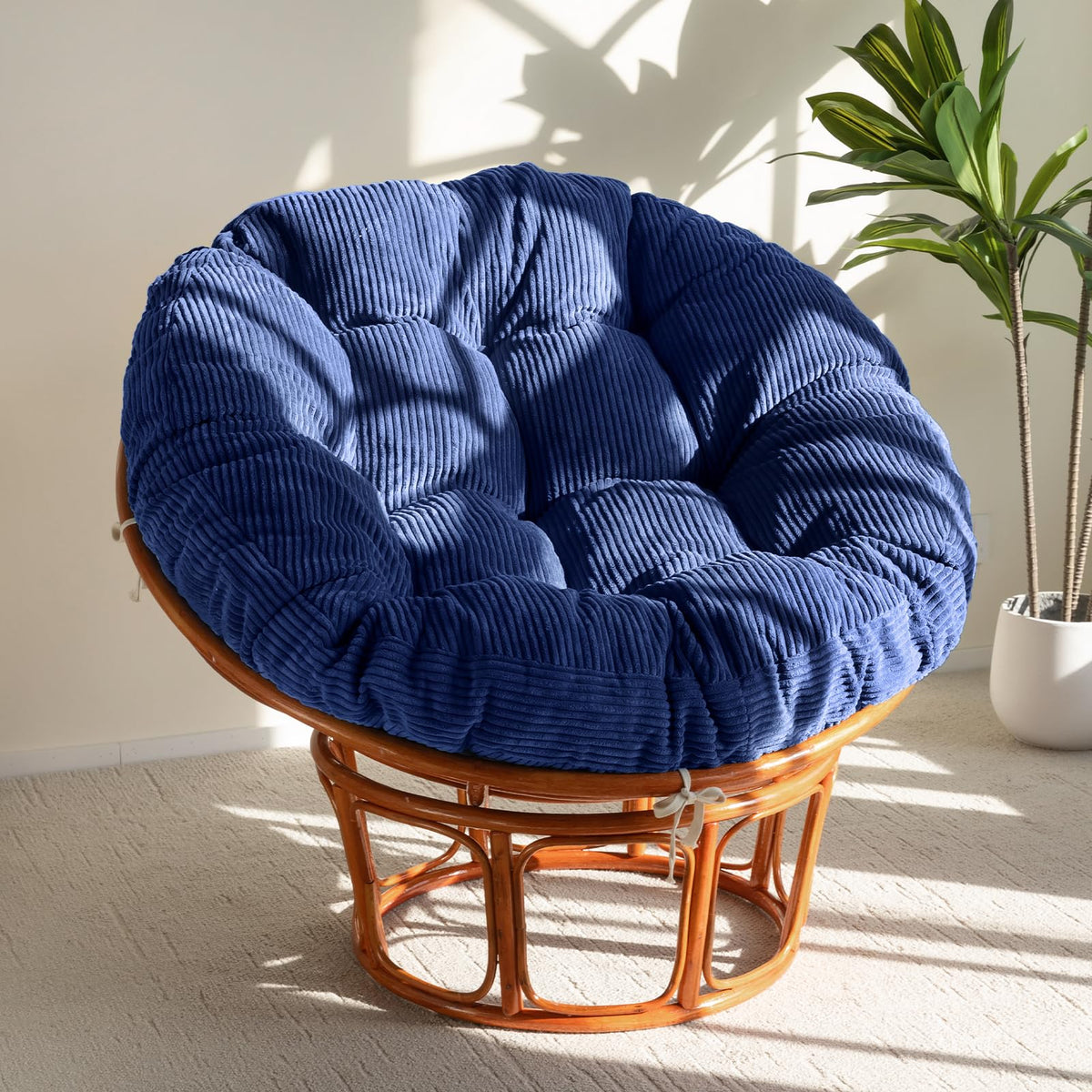 HIGOGOGO Papasan Chair Cushion with Corduroy Cover (Without Chair), 48 x 48 Inch Supportive Cushion, Overstuffed Chair Cushion,Green