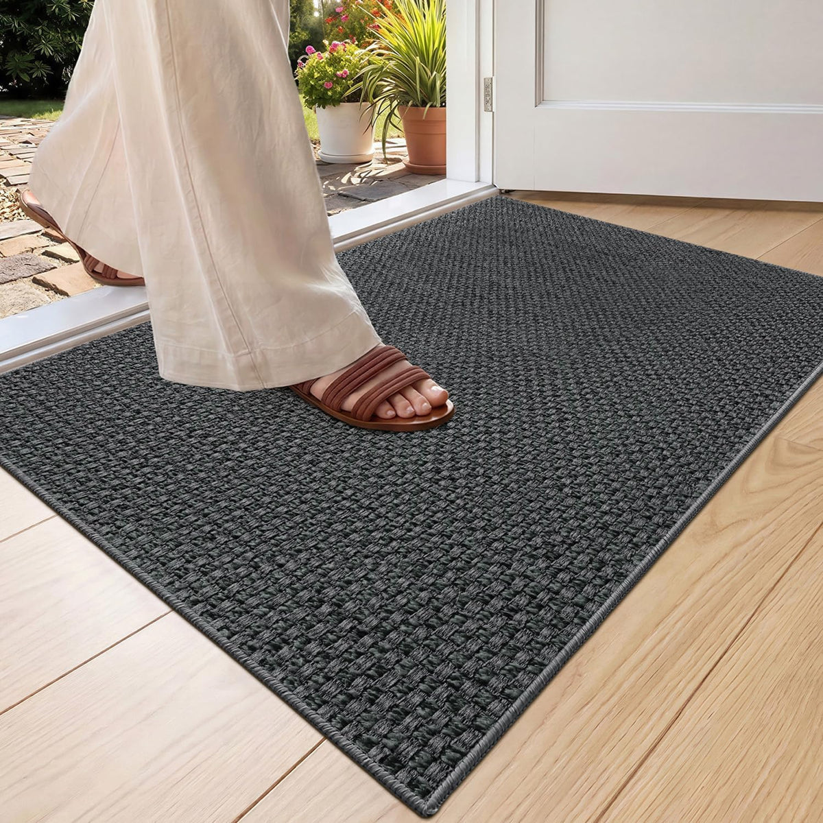 Color&Geometry Ultra-Thin Indoor Door Mat Entrance, 17"x30" Heather Khaki