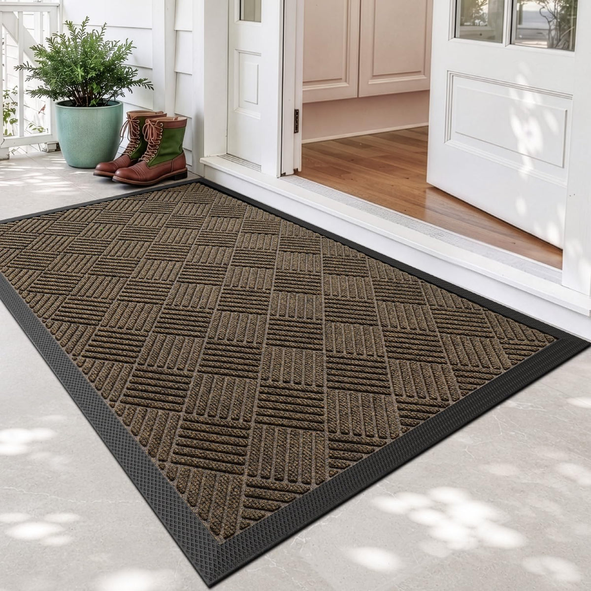 DEXI Front Door Mat Outside Entrance 48x72 Rubber Entry Doormat Brown
