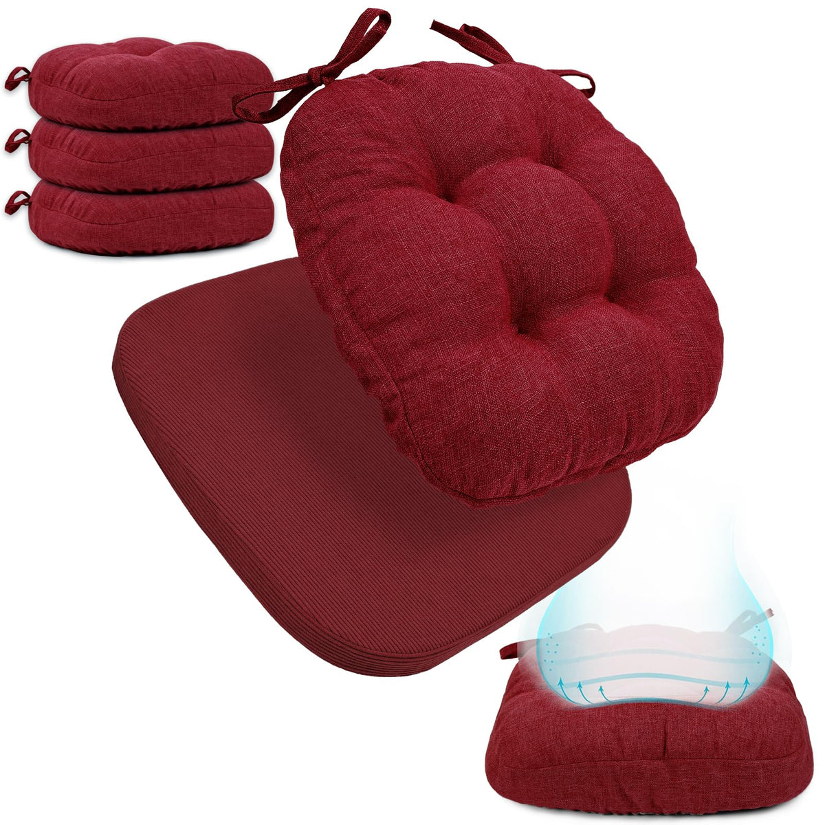 BUYUE 2-in-1 Chair Cushion for Dining Chair – Detachable Double-Layer, Use as 2 Seat Pads or 1 Extra-Thick Pad, Latex Foam, Non-Slip, Beige