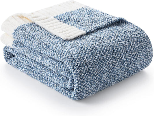 Snuggle Sac Blue Throw Blankets for Couch, Reversible Super Soft Warm Blankets Cozy Knit Blanket Fuzzy Plush Throws for Sofa, Bed, Gift, Heather Blue, 50 x 60 inches