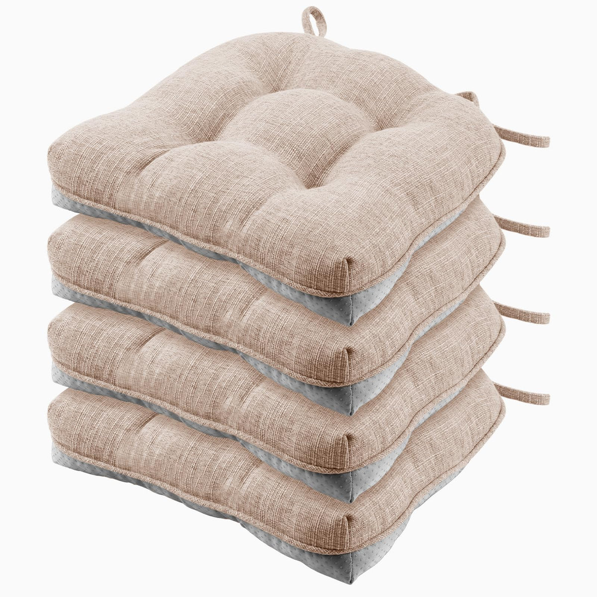 Wellsin Chair Cushions for Dining Chairs, Non-Slip Kitchen Chair Pads with Ties, Tufted Shredded Foam Kitchen Chair Cushions Set of 4, 15.5" X 15.5", Black