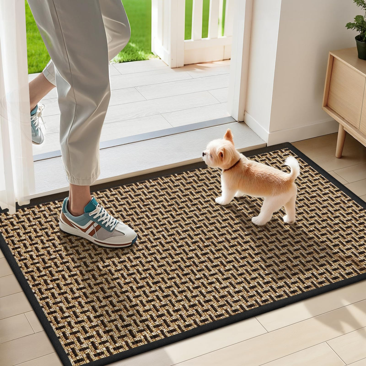 LEKEEPGO Ultra Thin Indoor Door Mat 17"x29", Non Slip Door Mat, Khaki