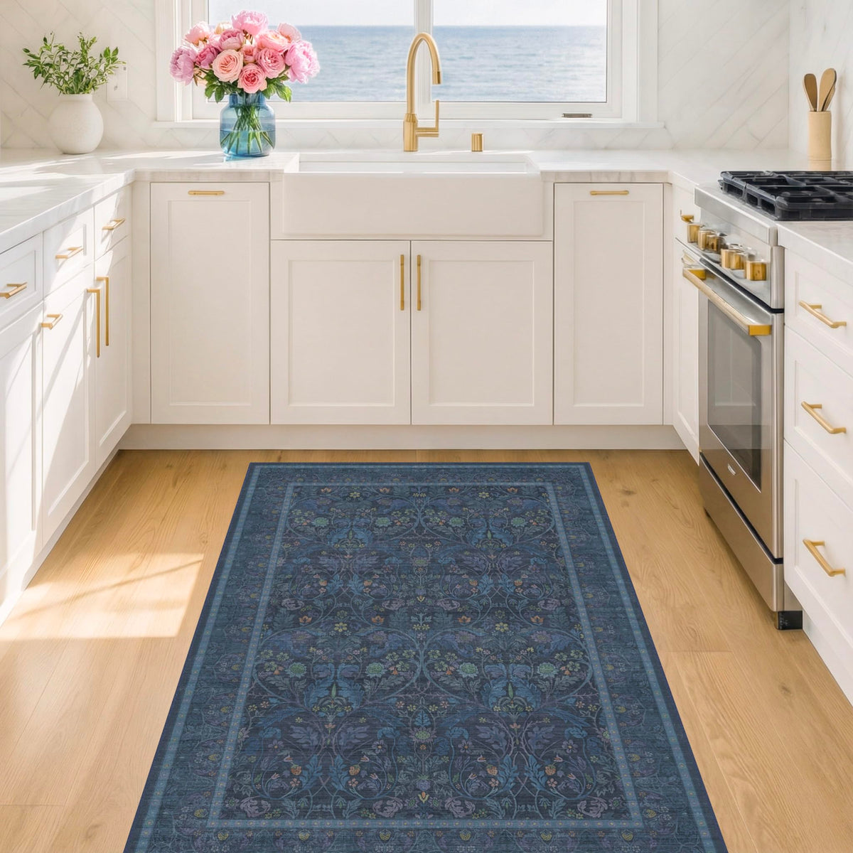 Dark Brown 2x3 Washable Entry Rug, Throw Small Rugs for Entryway Kitchen Bathroom Indoor Door Mat, Farmhouse Floral & Botanical Door Mats, Low Pile Soft Stain Resistant Carpet