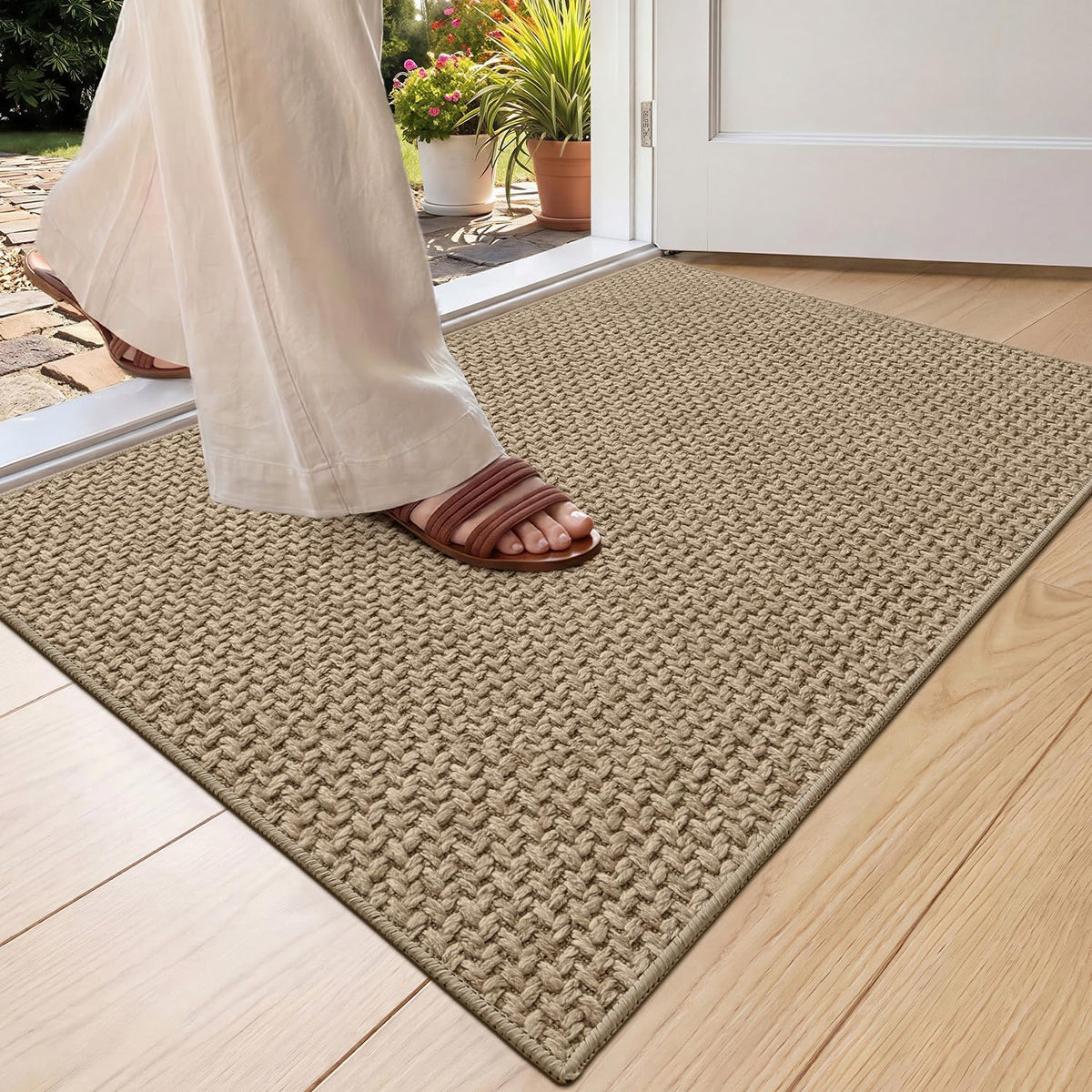 Color&Geometry Ultra-Thin Indoor Door Mat Entrance, 17"x30" Heather Khaki