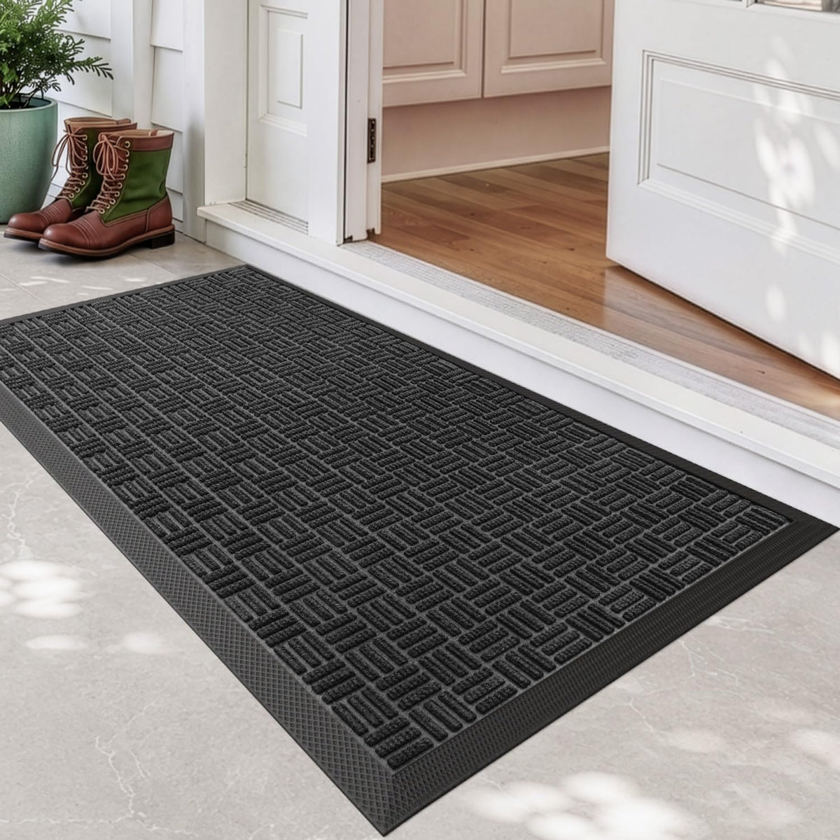 DEXI Front Door Mat Outside Entrance 48x72 Rubber Entry Doormat Brown