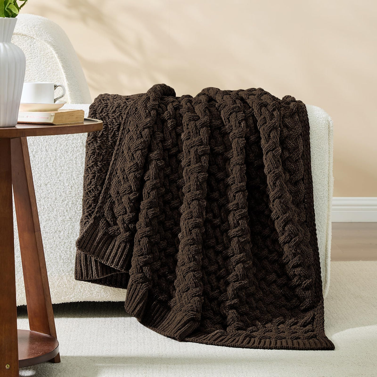 inhand Off White Knitted Throw Blanket for Couch and Bed, 50"x60"