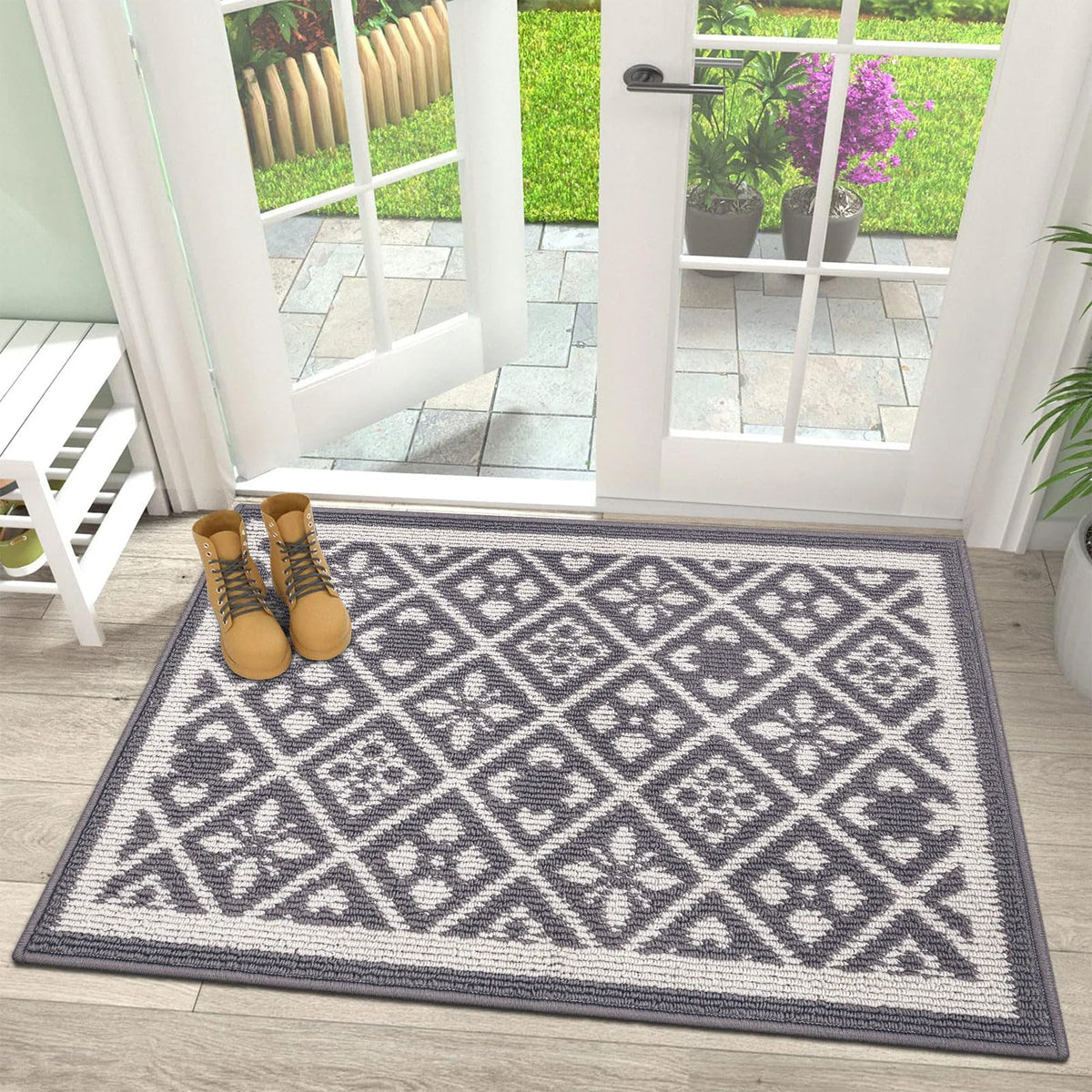 Ileading Fall Indoor Door Mat Washable Orange Muddy Rugs for Dogs 2x3ft
