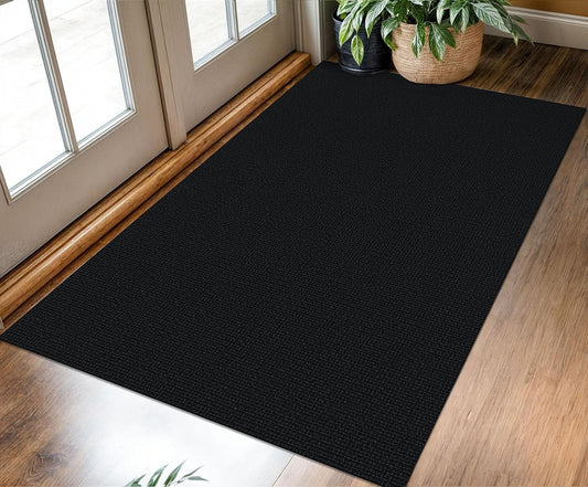 KOZYFLY 3x5 Washable Entryway Rug, Woven Non Slip Woven Area Rug, Heathered Charcoal Black
