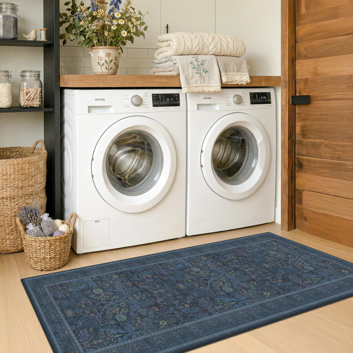 Dark Brown 2x3 Washable Entry Rug, Throw Small Rugs for Entryway Kitchen Bathroom Indoor Door Mat, Farmhouse Floral & Botanical Door Mats, Low Pile Soft Stain Resistant Carpet